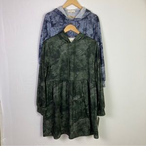 LOT Be Bop Hoodie Dresses Juniors' Large Gray Tie Dyed Gray Black & Olive Drab